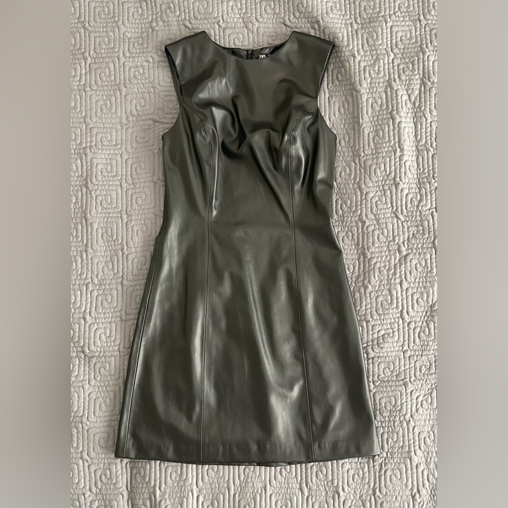 Zara Pleather Mini Dress in Black Size Small